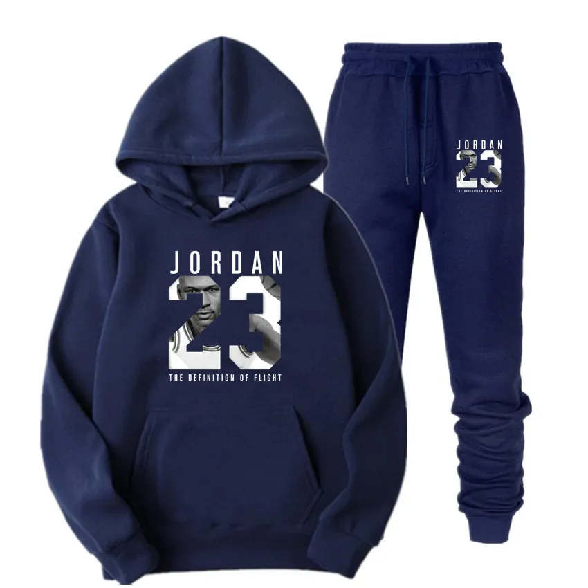 Nuevo chándal 2020 Мода JORDAN 23 hombres ropa deportiva conjuntos de dos piezas totalmente algodón grueso con capucha + | Мужская