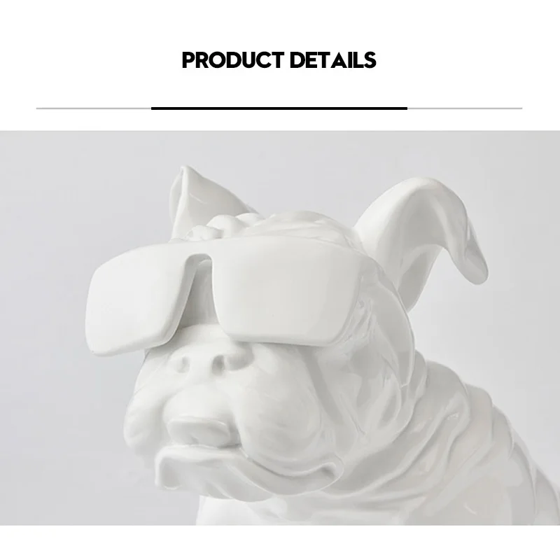 WEARING GLASSES BULLDOG FIGURINE HOME DECORATION RESIN SCULPTURE PERSONALITY ART DOGS STATUE DECORATIVE DESKTOP ORNAMENTS | Дом и сад