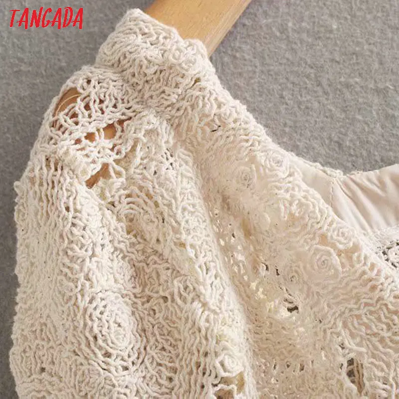 Tangada, Женская вязанная блуза, квадратный воротник,, выдалбливают, длинный рукав, короткий стиль, рубашки для женщин, шикарные сексуальные топы 2W91