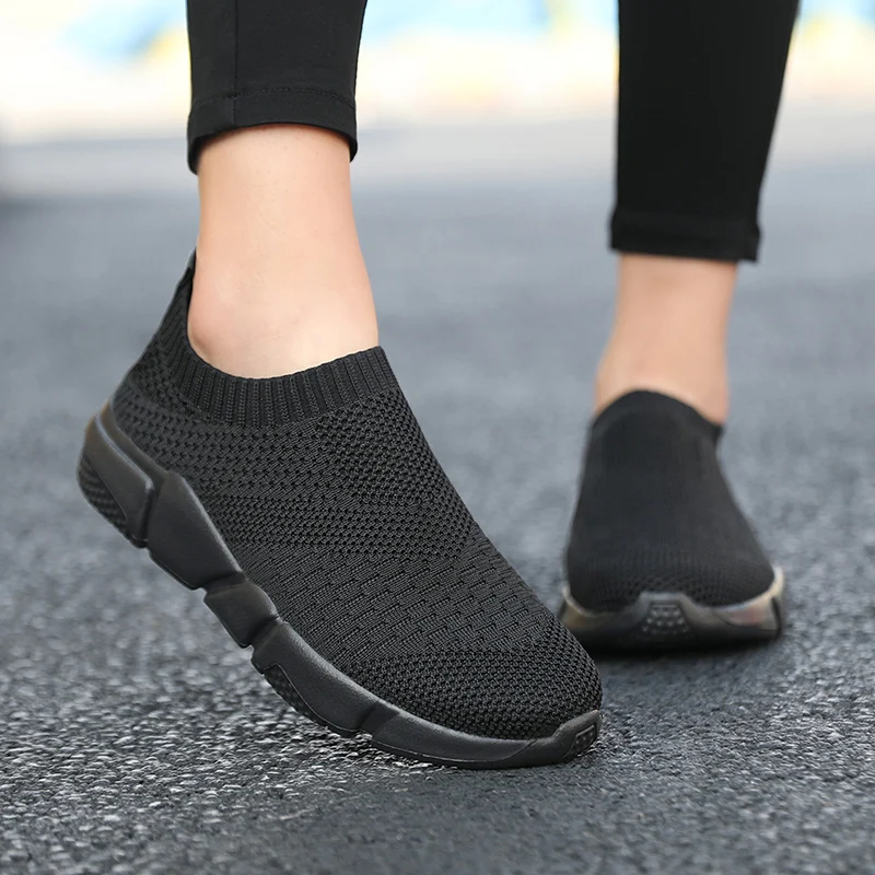 

Sneakers Women Shoes Knitting Sock Sneakers Women Slip On Flat Laides Walking Shoes Woman Loafers Flats Tenis Famela Plus Size