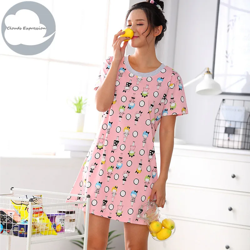 Ночная рубашка женская из 100% хлопка с круглым вырезом | Женская одежда