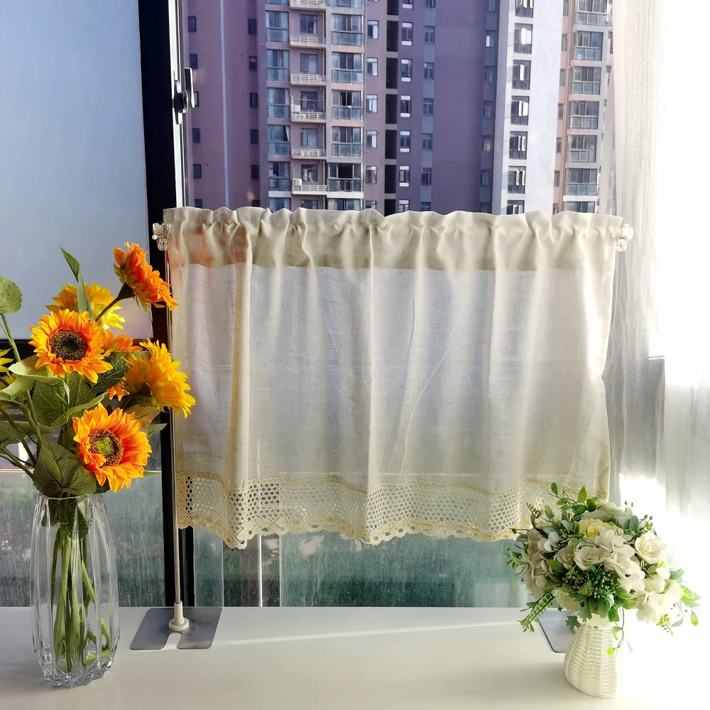 

1 PCS Rod Pocket White Wave Lace Short Curtains for Kitchen Cabinet Cafe Book Shelf Decoration Sliding Door Romantic Lace Drapes