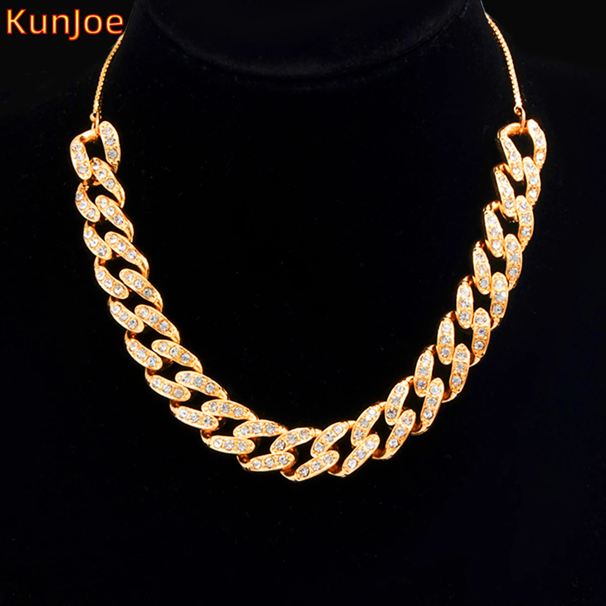 

KunJoe 2021 New Elegant Simple Rhinestone Paved Women Necklace Bohemia Exquisite Cuban Chain Hip Hop Rock Jewelry Wedding Gift