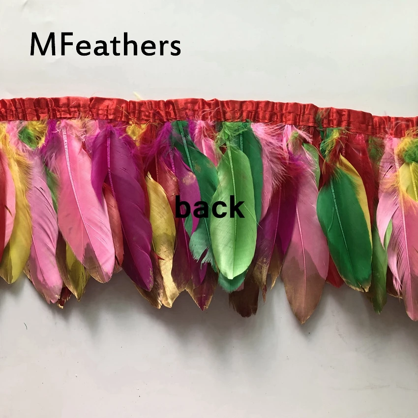 Лента из натуральных перьев мятно-зеленая окрашенная Высококачественная