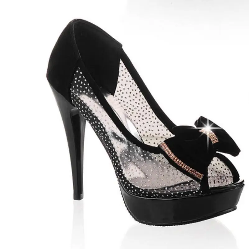 Сандалии женские на тонком каблуке Босоножки с открытым носком блестящие бантом