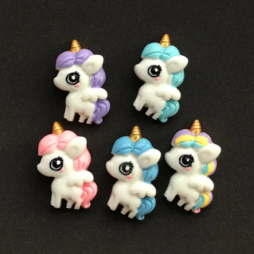 10 шт. милый многоцветной полимерный плоский чехол с мультяшным единорогом для