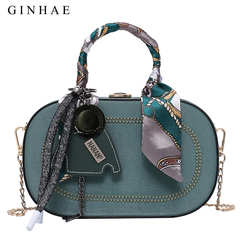

Solid Leather Evening Bag For Women Wedding Party Handbag Fashion Small Crossbody Shoulder Bag Retro Top Handle Bag With Scarf