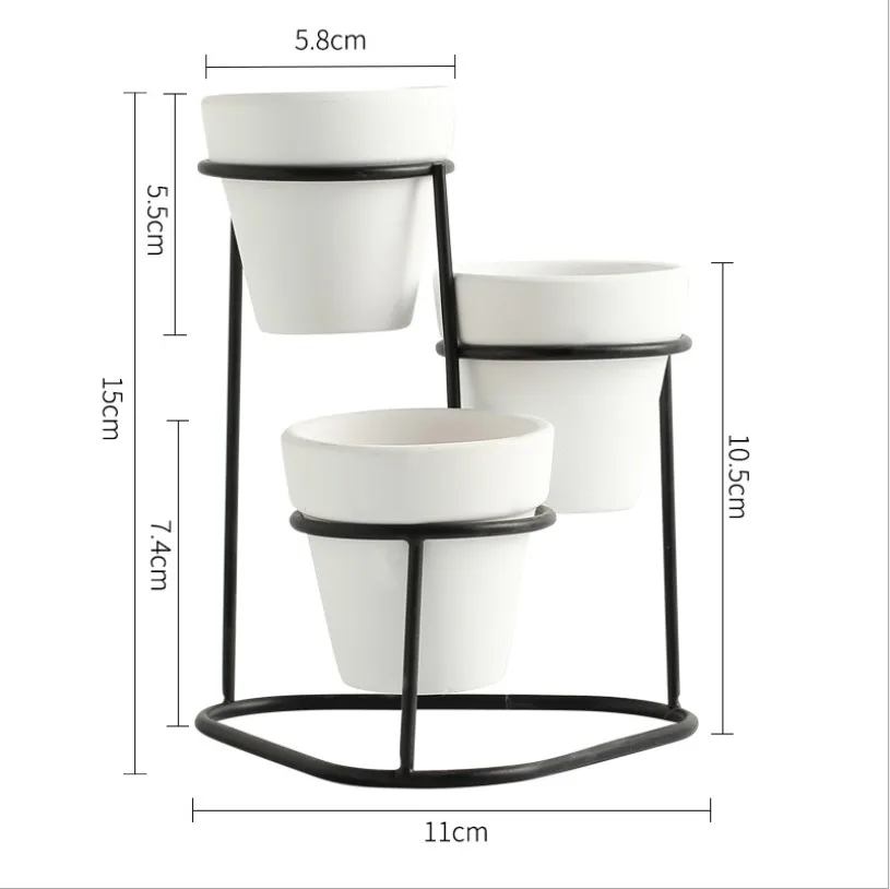 Современные керамические горшки 3 в 1 маленькие цветочные с золотыми и черными