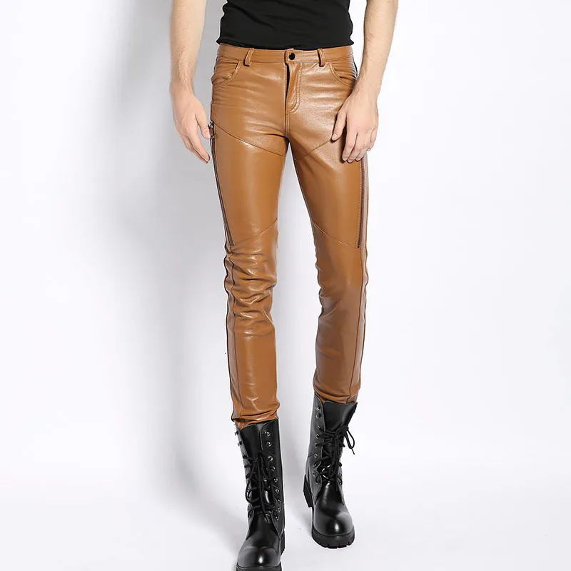Sheepskin Real Leather Mens Pants 2020 New Fashion Casual Skinny Slim Full Length Trousers Motorcycle Soft Masculina Pantalon | Мужская