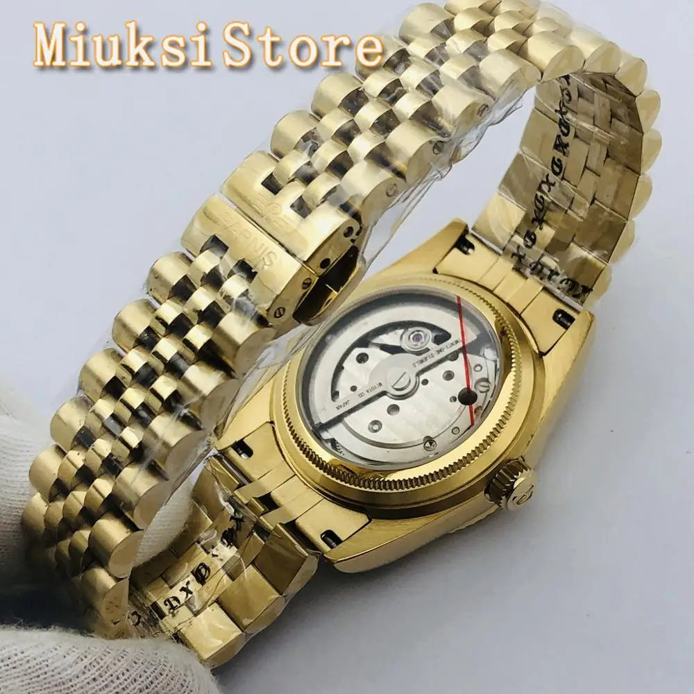 Женские Классические Механические часы Parnis 36 мм золотой чехол с сапфировым