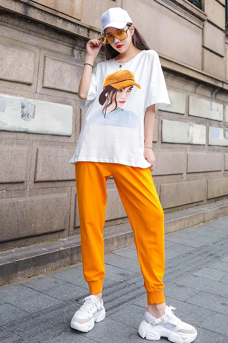 Женские свободные футболки и брюки размера плюс комплект из двух предметов