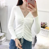 autumn and winter knit woman clothing v neck slim fit inner sweater versatile backing top women sexy club solid skinny
