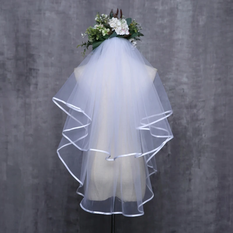 

Фата свадебная женская, тюль двухслойная, кружевной край, Rbbon, аксессуары для женщин