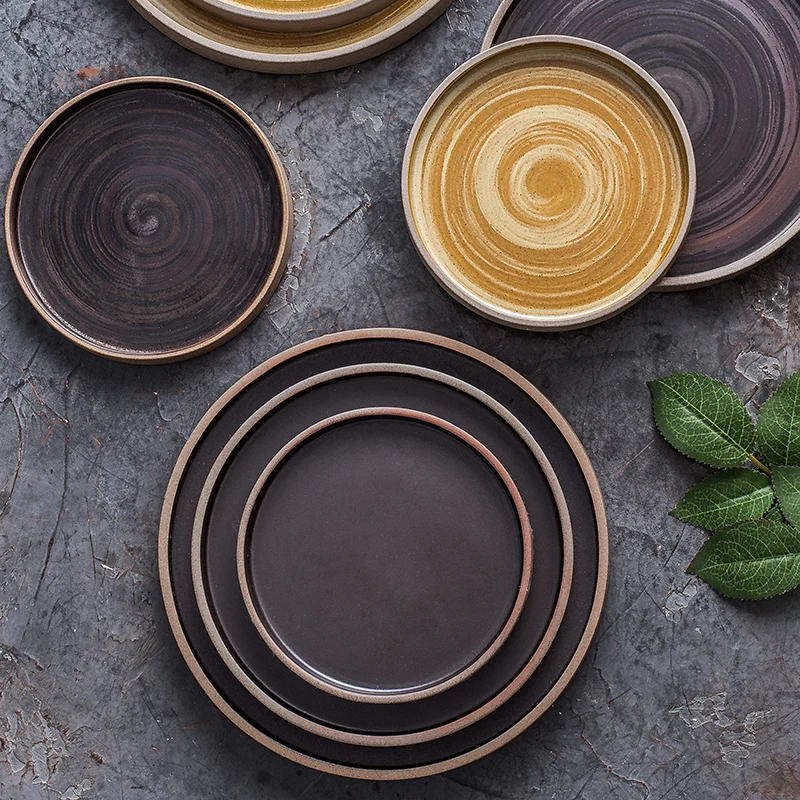 Японская керамическая тарелка для стейка в стиле ретро с прямой стороной простая