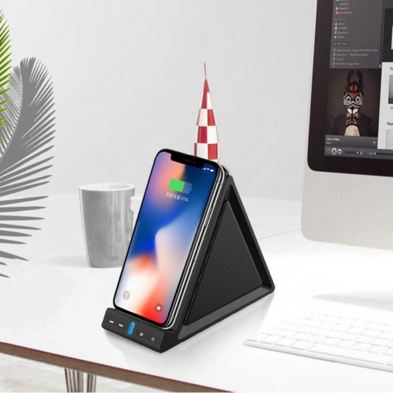 10W Wireless Charger Bluetooth 5.0 Speaker Dual Bass for iPhone 11 Xiaomi Sumsang Huawei Support TF Card FM Radio Aux |