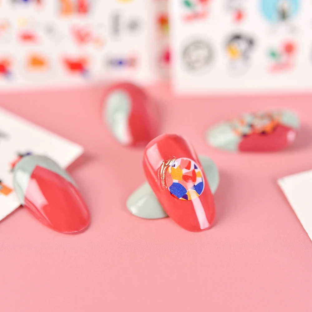 1 лист наклейки для дизайна ногтей, фрукты, листья, геометрия, рисунок, водные слайдеры, красочные наклейки, дизайн декоративный для маникюра DIY