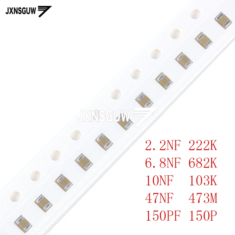 

100PCS Chip capacitors 0805 10% 50V 2.2NF 6.8NF 10NF 47NF 150PF 222K 682K 103K 473K 150P