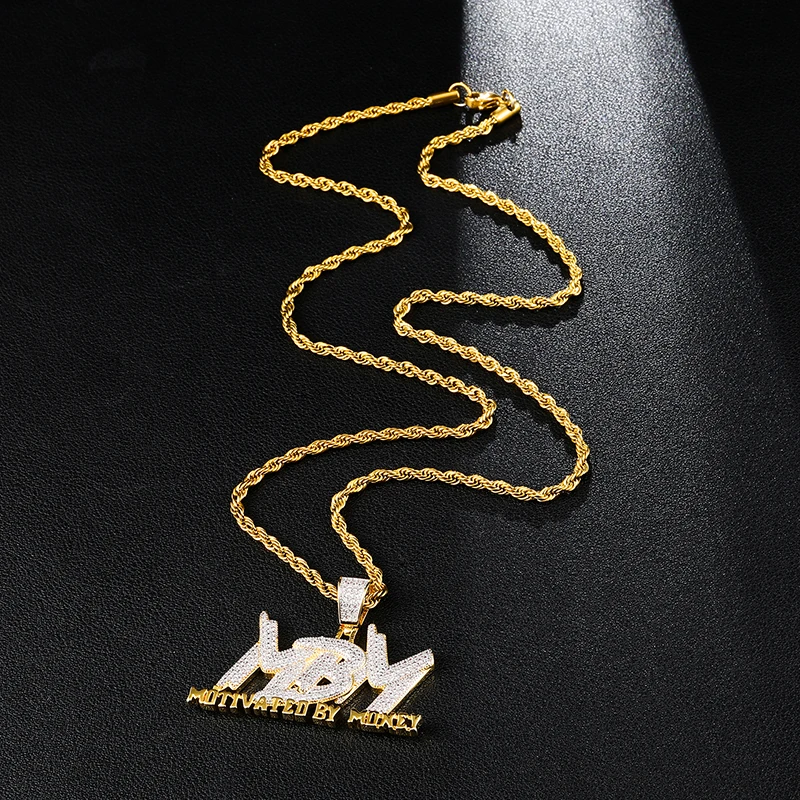 D&ampZ Hip Hop Micro Paved CZ Letters Pendant Necklace Iced Out Bling Motivated By Money Words Necklaces For Men | Украшения и