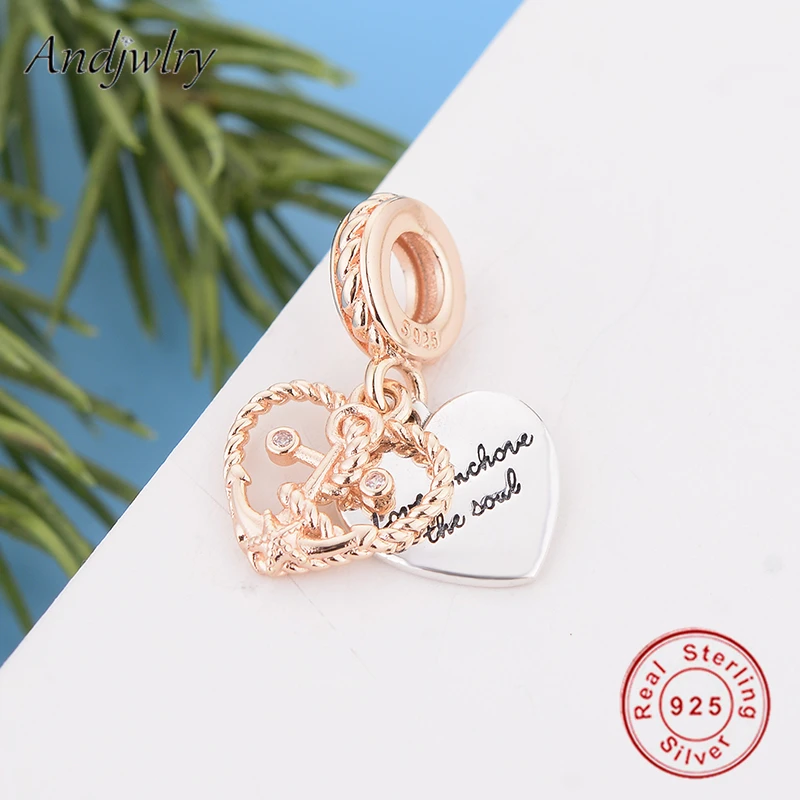 925 пробы Серебряные Оригинальные Подвески Пандора браслет Веревка сердце и Якорь