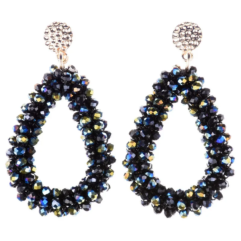 

HARRY WENYA Boho Vintage Color Water Drop Earrings Handmade Beads Crystal Earring for Women Multi-layer Weave Earrings