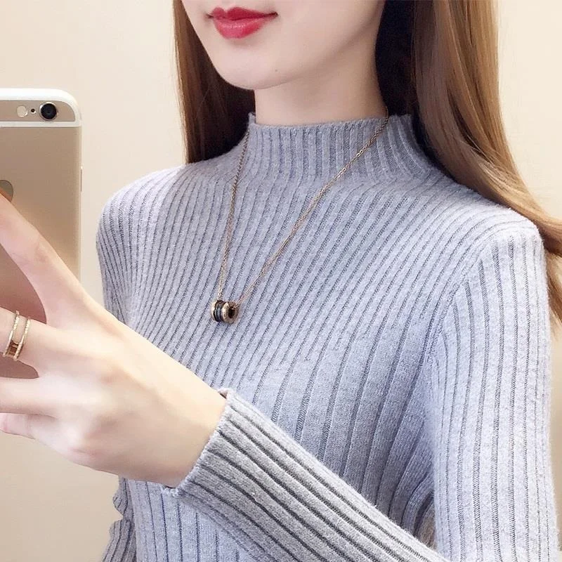 Осень-Зима базовые вязаные теплые свитера с ложным воротником 2022 женские