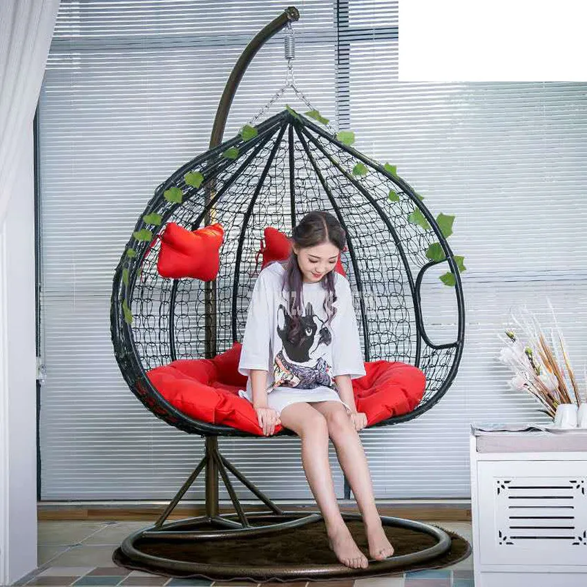 Creative PE Rattan Weave Double Person Seat Swing Hanging Chair With Handrail Home Balcony Living Room Leisure Lazy Lounge Chair