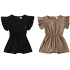 Комбинезон для девочек 0-24 месяцев, однотонный, с оборками, с коротким рукавом