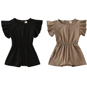 Комбинезон для девочек 0-24 месяцев, однотонный, с оборками, с коротким рукавом