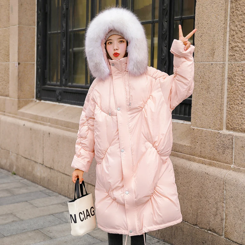 Зимнее плотное теплое пушистое пальто в стиле хлеба на белом утином пуху модное