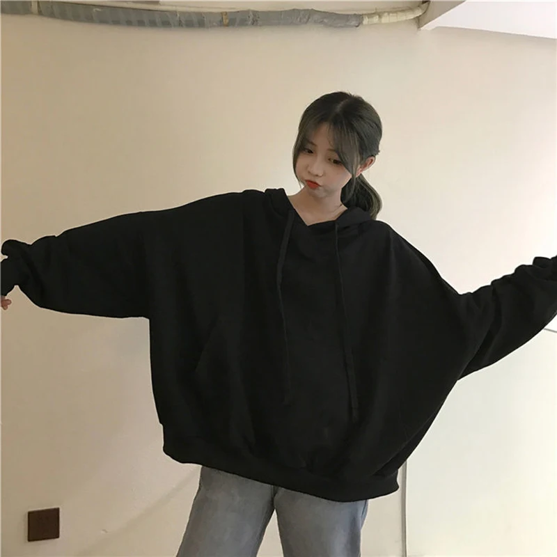 

oversized 8 Colors Sweatshirts autumn Women's Solid Hooded Female 2021 Cotton Thicken Warm Hoodies Lady Autumn Fashion Tops