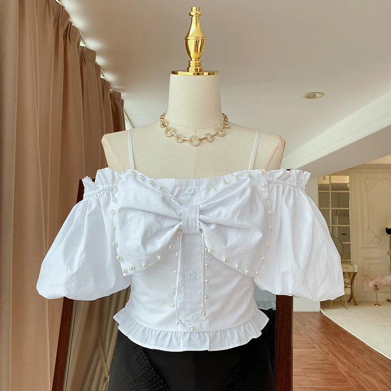Summer cotton beaded ruffles strapless tops women's vests 2021New women's wear fashion party cropped shoulders vests bra XL