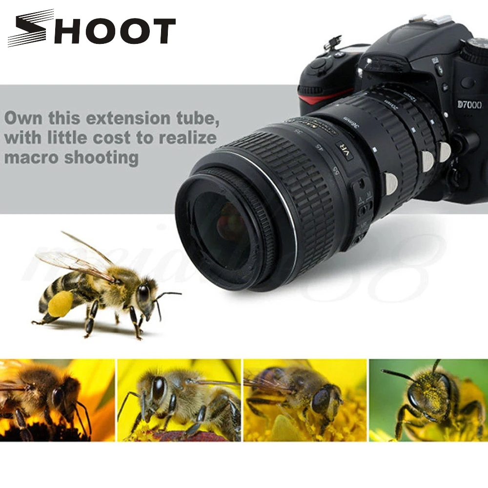 

SHOOT Auto Focus Macro Extension Tube Ring Set for Nikon D3200 D3300 D5600 D7100 D5300 D7200 D7500 D3100 D90 D5100 D5500 D4 DSLR
