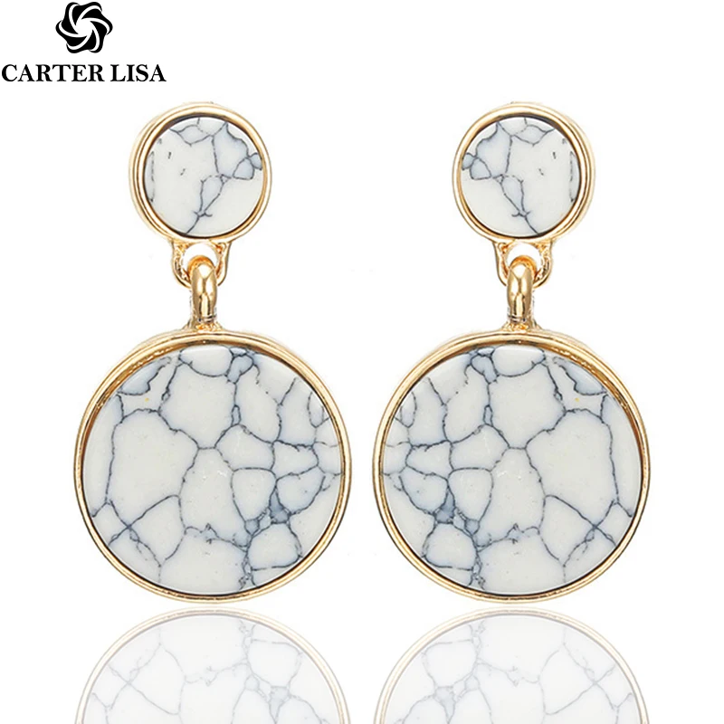 CARTER LISA хит продаж модные круглые Висячие серьги для женщин мраморный цвет камень