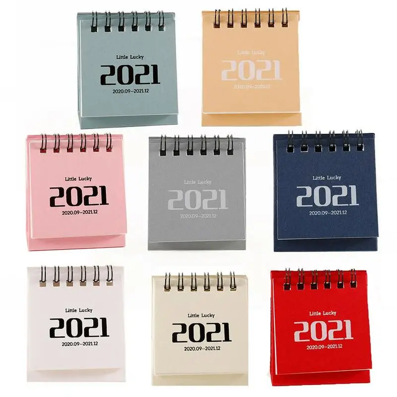 

2021 Mini Desk Calendar Simple Page Turning Mini Desk Calendar Pure Color Plan Book Cute Desktop Decoration