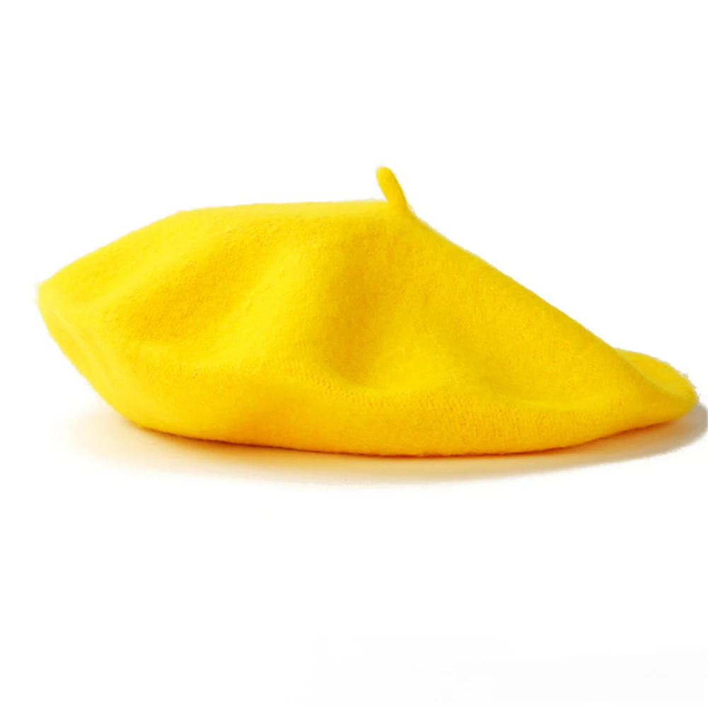 yellow Весенне-Зимние береты, теплый простой берет, берет в винтажном стиле для девочек, берет для художников, Женская плоская кепка, шерстяная Круглая Шапочка, шапка, головной убор, новая одежда - Цвет: yellow