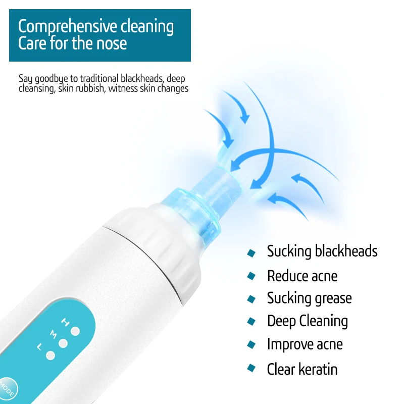 Электрический пылесос для удаления угрей акне прыщей вакуумный отсос синий