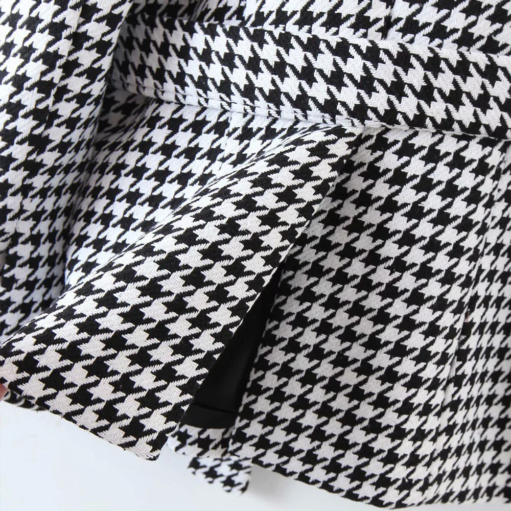 

Za Women 2021 New Early autumn Double Breasted Tweed Check Blazer Coat Vintage Long Sleeve Pockets Female Outerwear Chic