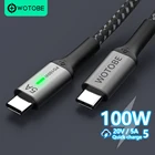 Кабель WOTOBE с USB C на USB C PD100W,5A E-Mark, нейлоновый плетеный шнур для быстрой зарядки со светодиодной подсветкой, совместимый с MacBook iPad Sumung