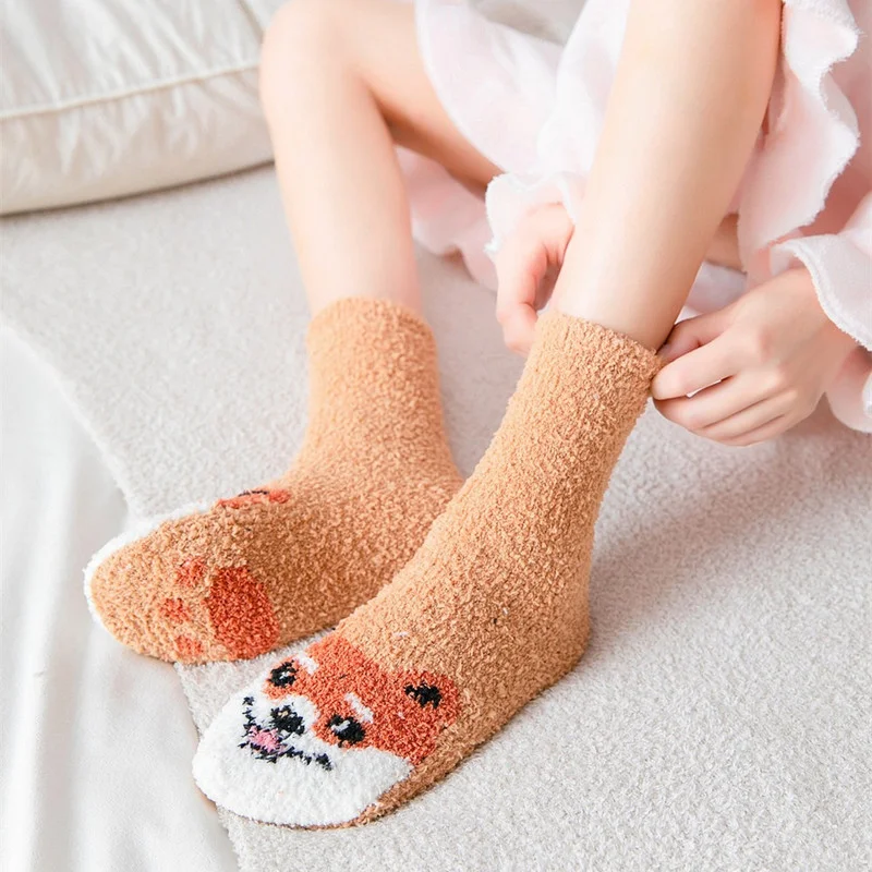 New Fashion Cute Women Girl Long Socks Autumn Winter Thicken Warm Coral Fleece Soft Home Boots Floor Sleeping | Женская одежда