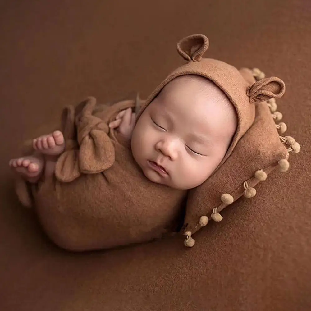 3 unids/set fotograf&iacute;a ropa caliente c&oacute;modo forma Linda beb&eacute; saco de dormir beb&eacute; reci&eacute;n nacido saco de dormir suave almohada Arco-Nudo secreto-3