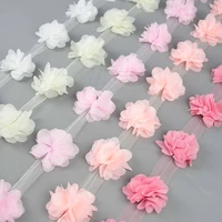 2 yards flowers lace ribbon lace trimming 3d chiffon cluster for wedding clothes dress decoration sewing accessories