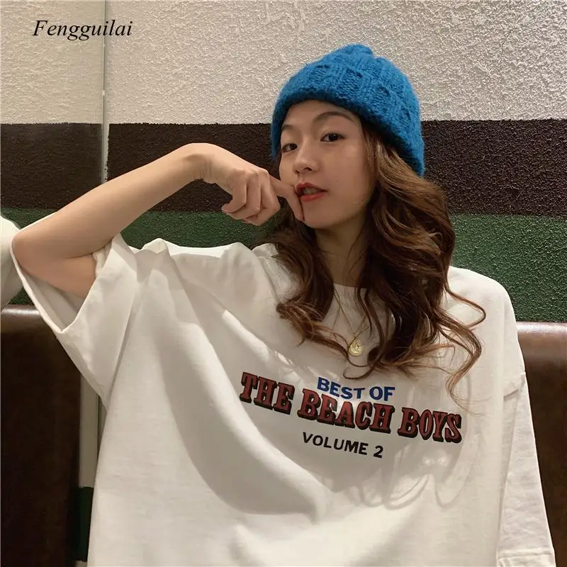 

Casual Loose Fashion Basic Letter Printed All Match Oversize College Wind Street Hot Sale Women Female Short Sleeve Top T-Shirts