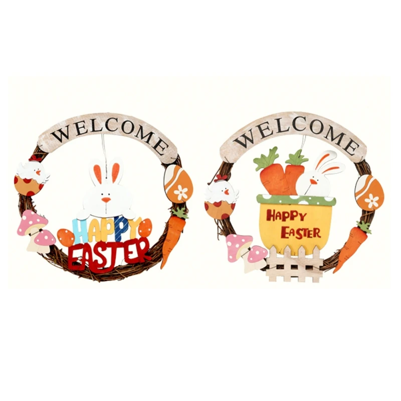 Счастливый Пасхальный венок украшение для дома ручной работы деревянный знак