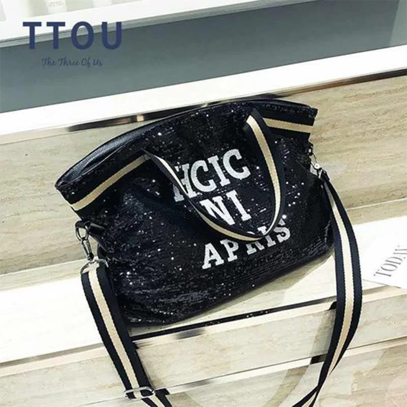 

Сумка-тоут женская, с буквенным принтом и блестками