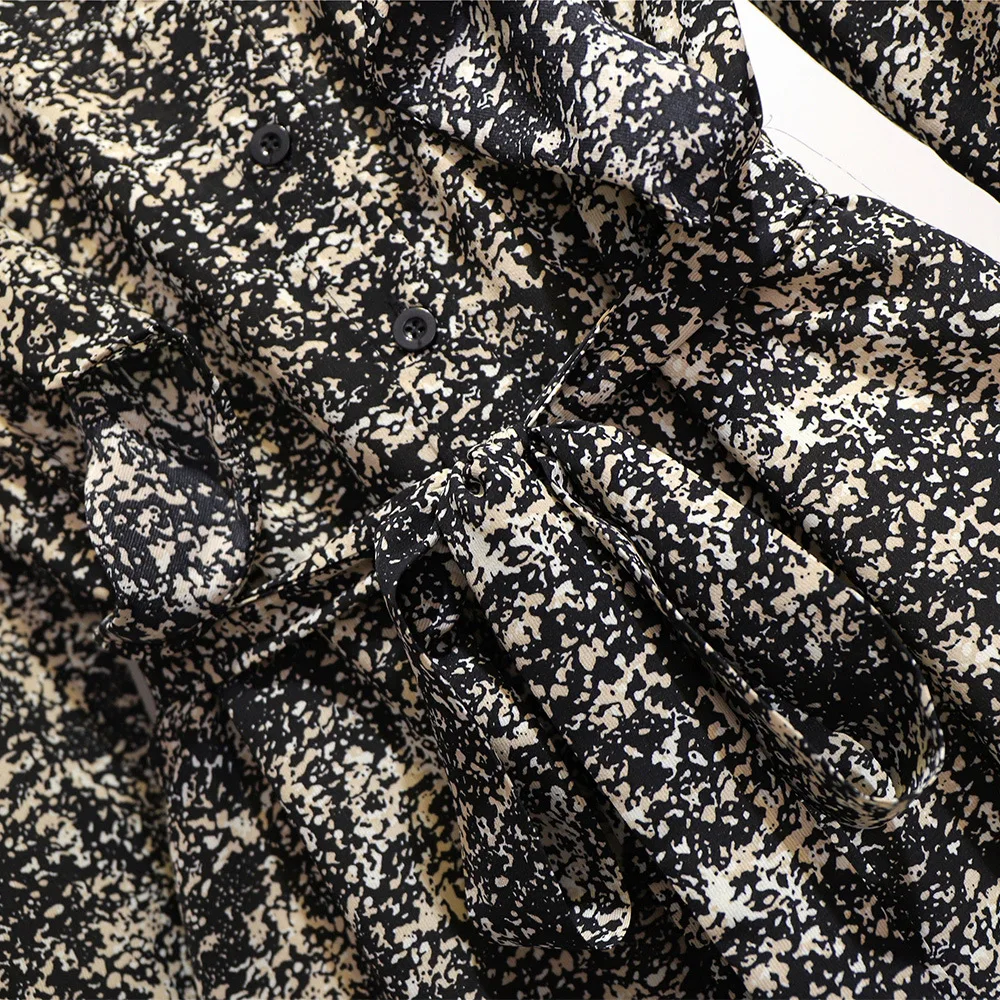 

Women's Floral Printed Dress Spring and Autumn Casual White V Neck Long Sleeve Lace-up Waist Ruffled Plus Size Dresses for Women