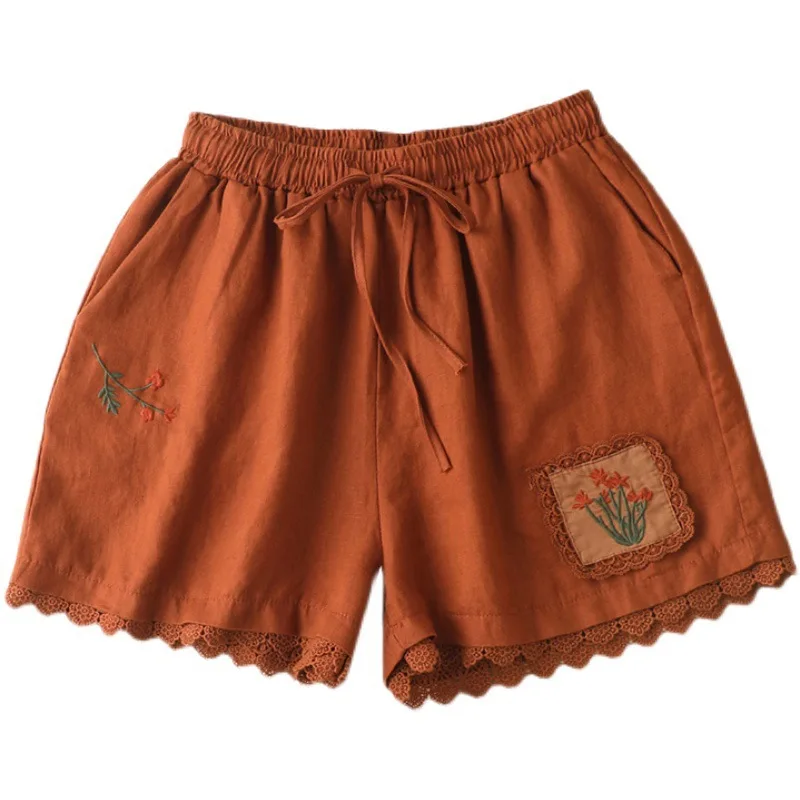 

Шорты SHUCHAN женские с высокой талией, льняные штаны для тренировок в молодежном стиле, с аппликацией, лето 100%