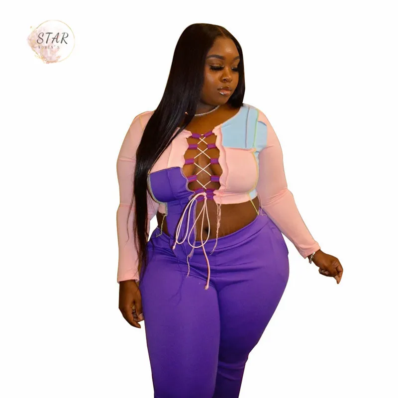Размера плюс женский комплект 2 шт. комплекты со штанами для женщин с бандажным
