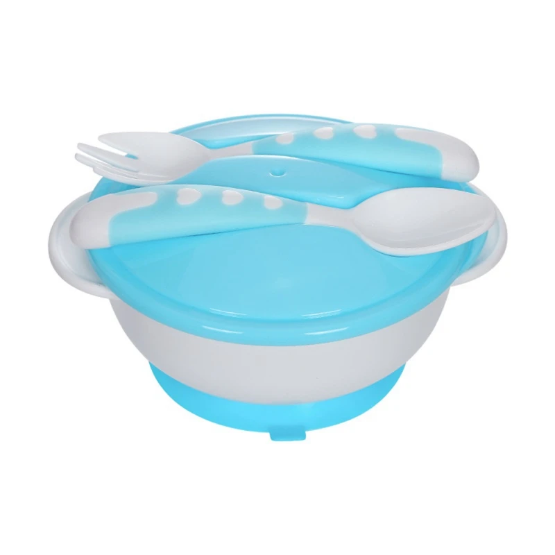 

Baby Anti-slip Double Ear Sucker Bowl With Lid With Spoon Fork Baby Training Bowl Infant Food Supplement Tableware