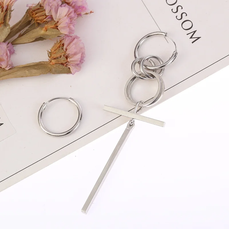 Корейские круглые геометрические серьги Kpop Длинные мужские гвоздики с v образным