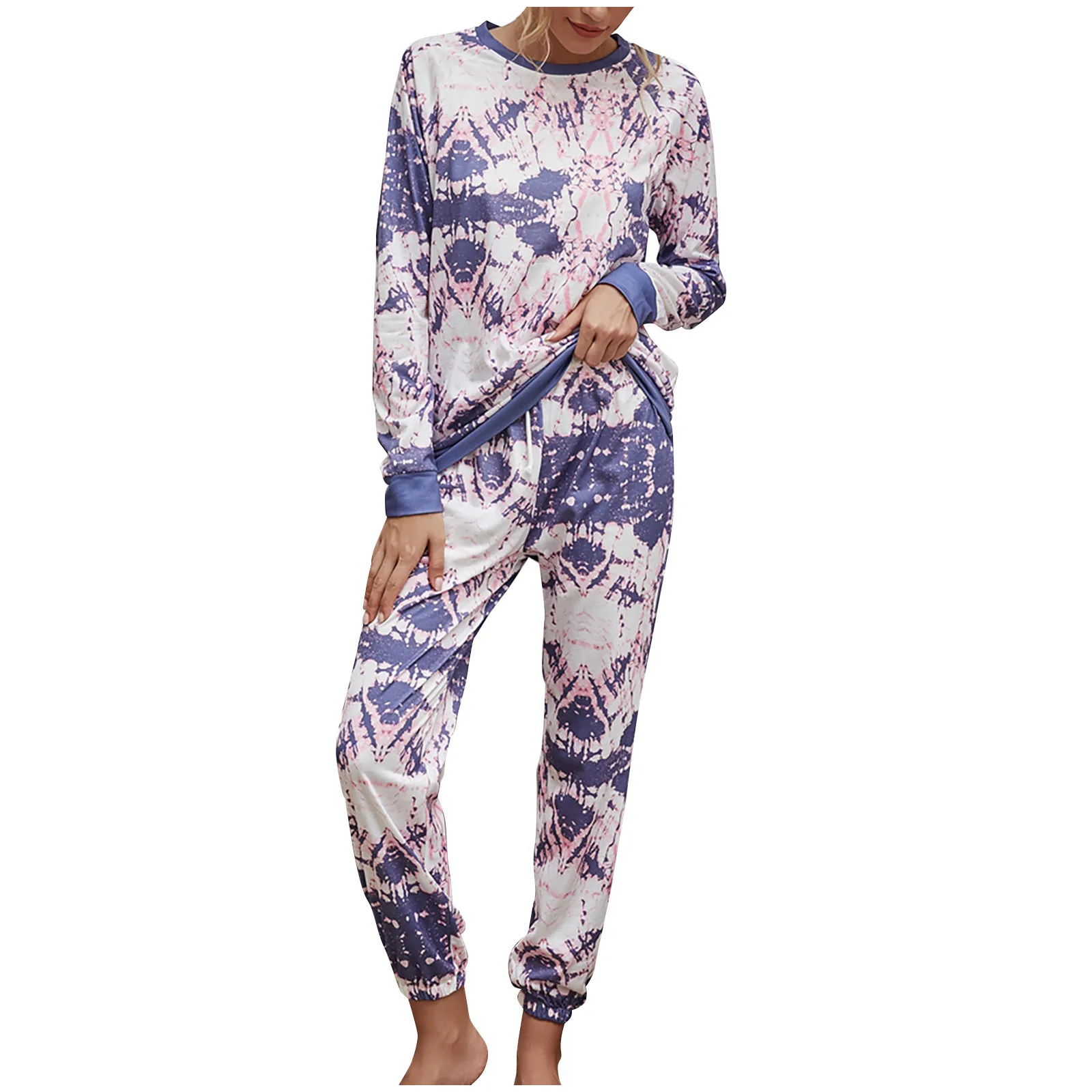 

Women Casual Sets Tie-dye Print Long Sleeve Sports Suit Casual Blouse + Long Pants Home Suit 2 Piece Set Female Tracksuit